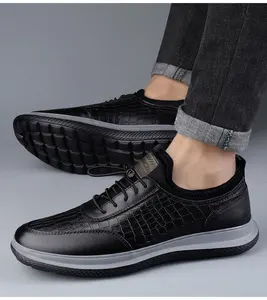 제조 편안한 PU 플랫 스니커즈 블랙 그레이 러닝 남성 캐주얼 신발