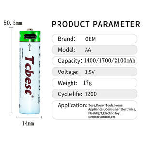 Hot Sale Aa Aaa Lange Levensduur Lithium Type-C Oplaadbare Batterij Voor Speelgoed Elektrisch Gereedschap Huishoudelijke Apparaten Usb-Kabel Type-C - Product Image 6