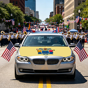 Bandera Elástica de Alta Calidad para Capó de Coche 4x5FT, Bandera del Estado de Nueva Jersey de los Estados Unidos, Bandera para Coche del Estado del Jardín, Cubierta para Capó del Motor - Product Image 3