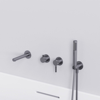 Robinet de douche et baignoire moderne à double levier, mural, en laiton, finition brossée pour salle de bain