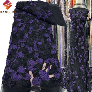 럭셔리 스팽글 그물 신부 레이스 원단 크리스탈 라인 석 무거운 자수 웨딩 파티를위한 꽃과 3D 페르시 레이스 원단 - Product Image 1