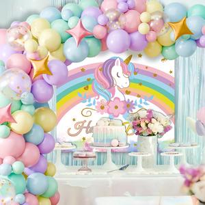 Kit d'arche de ballons d'anniversaire licorne macaron, guirlande de 10 pouces en matériau PC, impression UV, fond violet rose, fournitures pour fête de filles - Product Image 6