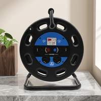 Enrouleur de câble industriel longue portée 50m, 4 prises 220V, multiprise avec protection thermique, alimentation verticale robuste