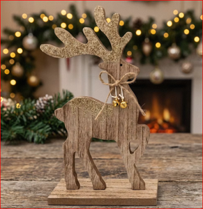 Décoration de Noël de table en forme de renne scintillant, accent décoratif en bois pour la maison - Product Image 4