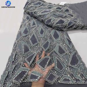 Красивая африканская бархатная кружевная ткань Sinya, высокое качество, 5 ярдов, роскошная вышитая блестками, французская сетка, Свадебное кружево - Product Image 4