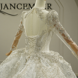 Robe de mariée luxueuse à col montant, style Empire, avec perles de cristal et appliques en dentelle, traîne chapelle, modèle GT26031 - Product Image 6