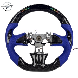 Volant de direction en cuir perforé bleu personnalisé pour voiture de sport, avec LED et <span class=keywords><strong>fibre</strong></span> de carbone, garantie 5 ans pour Infiniti - Product Image 1