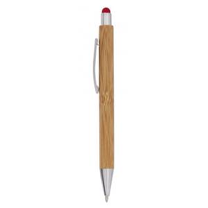 Stylo bille personnalisable en bambou avec touche rouge, encre noire 1,0 mm, corps en bois, idéal pour les cadeaux d'affaires - Product Image 2