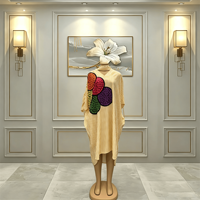 Robe Kaftan Rayée Colorée pour Femme, Col en V, Manches Courtes, Coupe Ample, Maxi, Style Africain Bohème, Tenue Décontractée pour les Fêtes, Ramadan, Modeste