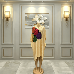 Robe Kaftan Rayée Colorée pour <span class=keywords><strong>Femme</strong></span>, Col en V, Manches Courtes, Coupe Ample, Maxi, Style Africain Bohème, Tenue Décontractée pour les Fêtes, Ramadan, Modeste - Product Image 5