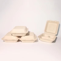 Boîte alimentaire minimaliste en bagasse, jetable, biodégradable, à 3 compartiments, type coquille, avec séparateur pour boîte à lunch