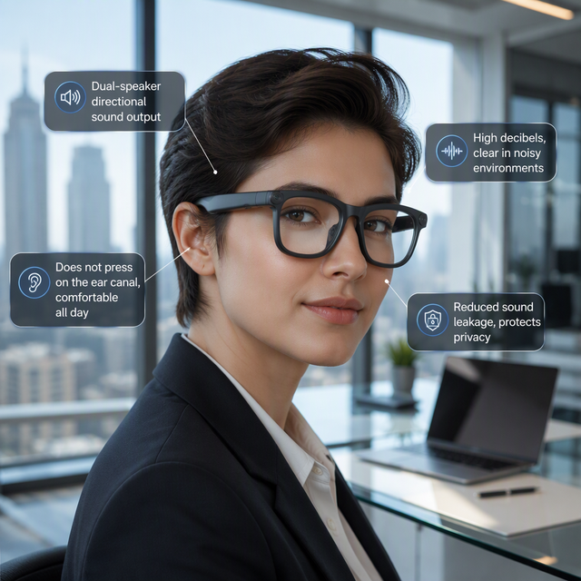 M08T Wearable Smart Glasses 1080P HD Video Shoot AI Voice Assistant Open Ear Speaker IP68 Waterproof Wireless Call Business