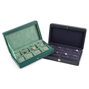 Présentoir à bijoux en velours blanc portable de luxe, ensemble bleu, avec bracelet en cuir personnalisable, plateau en bois rose, sac de rangement et présentoir à boucles d'oreilles - Vente en gros - Product Image 6