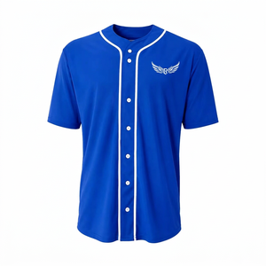Maillot de baseball bleu roi pour homme, manches courtes, logo brodé, évacuation de l'humidité, coupe classique, vêtements toutes saisons - Product Image 1