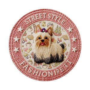 Alfombra Redonda para Mascotas con Diseño de Perro de Dibujos Animados, Resistente a las Manchas, Azul, para Perros - Product Image 2