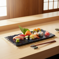 Restaurant japonais incassable, 1 pièce, ardoise de steak noir en mélamine réutilisable
