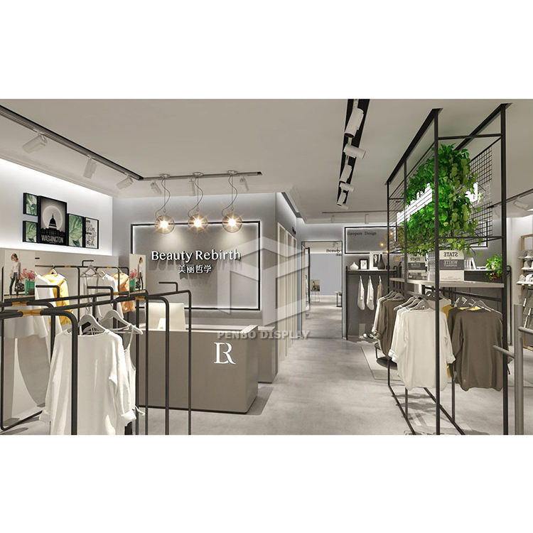 Moda moderna pequena decoração loja loja de roupas design|