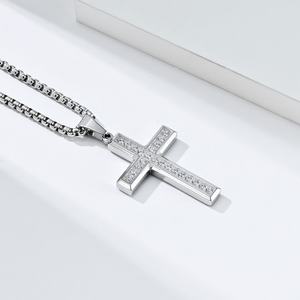 Collier pendentif croix religieux en acier inoxydable de qualité supérieure, plaqué or 14k 18k, avec diamant de laboratoire, pour hommes et femmes, vente en gros - Product Image 4