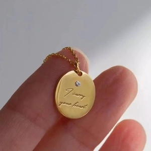 Cœur personnalisé pendentif cursif rond écriture texte <span class=keywords><strong>empreinte</strong></span> <span class=keywords><strong>digitale</strong></span> collier longue chaîne en or 18k collier de pièces de monnaie pour les femmes - Product Image 4