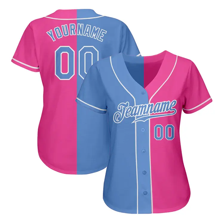 Jersey Bisbol Kustom Desain Wanita Gaya Tim Mode Pakaian Jalanan Kaus Baseball Merah Muda