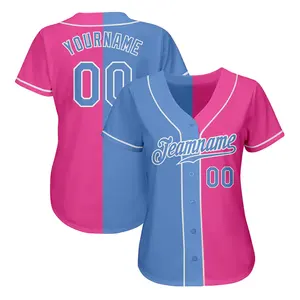 Camisa de beisebol personalizada feminina, camisa de beisebol rosa da moda de equipe de design feminino