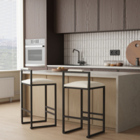 Ensemble de 2 tabourets de bar à hauteur de comptoir, chaises d'îlot de cuisine en similicuir beige avec structure en métal noir