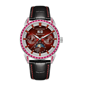 Reloj Premium para Hombre con Fase Lunar, Día y Mes, Tono Oro Rosa con Detalles de Diamantes, Correa de Cuero, Lujoso para Reuniones de Negocios - Product Image 6
