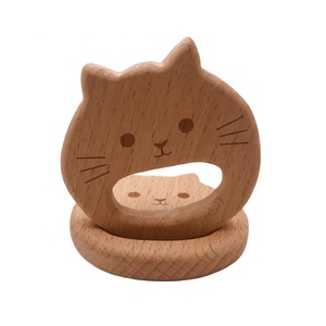 Hêtre <span class=keywords><strong>Animal</strong></span> Sculpté au Laser <span class=keywords><strong>Chaton</strong></span> Hêtre Bois Bébé Anneau De Dentition Jouet - Product Image 4
