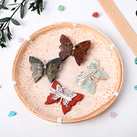 Pinza para el Cabello con Mariposa Tallada en Piedras Preciosas, Hecha a Mano, Artesanía de Cristal, Regalo de Joyería para Mujeres y Niñas