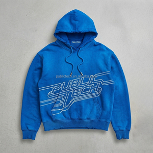 เสื้อฮู้ดดี้วินเทจแบบทำสีซีดสไตล์ดิสเทรสสำหรับผู้ชาย ผ้าหนา 420GSM พิมพ์ลายสกรีน ขอบดิบ ผ้ารุ่ย ทรงพูลโอเวอร์ สตรีทแวร์ ผู้ผลิตเสื้อฮู้ดดี้ - Product Image 1