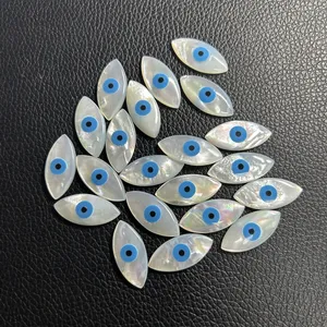 Marquise Shape Natural White Mother of Pearl Shell Evil Eye Beads Small MOP Gemstone for Jewelry Making
