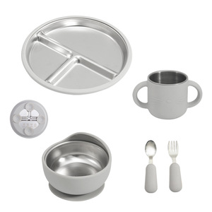 2025 Stainless Steel Silicone Baby <b>Plate</b> Children's Dinner <b>Plate</b> Stainless Steel Baby Silicone <b>Plate</b> with Suction Base - Product Image 3