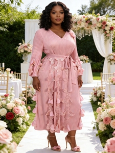Robe plissée élégante Yuhong Miyake grande taille pour femmes africaines, couleur unie, motif floral, avec ceinture, style décontracté et modeste <span class=keywords><strong>Miyaki</strong></span> - Product Image 3