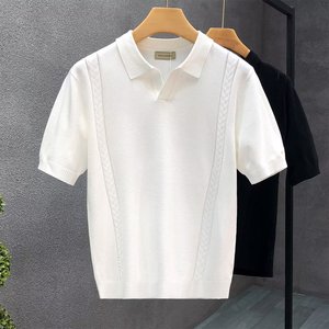 Polo de Manga Corta para Hombre, Tejido Fino de Seda de Hielo, Blanco y Negro, Cuello Camisero, Estilo Casual, Nuevo Modelo 2024 - Product Image 1