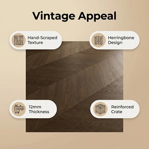 Rustic Herringbone Oak Multi-layer <strong>Flooring</strong> With Hand-scraped Surface &amp; 15mm, Parquet For Vintage Guesthouses - Product Image 2