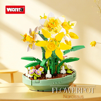 Woma Factory 11158 510PCS Blok Bangunan Pot Bunga Narcissus DIY Buket Daffodil Buatan Mainan Tanaman Pot untuk Dekorasi Rumah