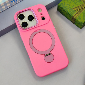 Funda de teléfono colorida con logotipo personalizable, soporte metálico giratorio de 360 grados y marco metálico esmerilado para iPhone 17, 16, 15, venta al por mayor - Product Image 1