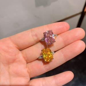 2026 New Trending Jewelry Eco-friendly Copper Geometric Cubic Zirconia Imitation Yellow Gem Open <b>Adjustable</b> Band <b>Rings</b> for Women - Product Image 1