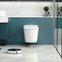 WC intelligent mural monobloc en céramique de style moderne avec télécommande, siège chauffant, double chasse et bidet intelligent à siphon en S