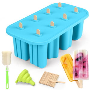 Forma de Silicone para Sorvete Livre de BPA com 8 Cavidades e <span class=keywords><strong>4</strong></span> Formatos, Bandeja Reutilizável para Picolé com Tampa - Product Image 1