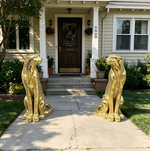 Moderna Estatua de Guepardo con Mosaico de Espejos Dorados, Escultura de Leopardo Hecha a Mano en Fibra de Vidrio para Decoración de Entrada de Casa de Lujo - Product Image 2