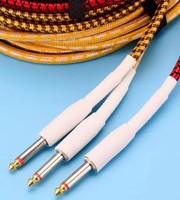 Kabel penghubung gitar kulit hitam 3m 5m 10m, aksesori Audio pengurang kebisingan untuk gitar listrik, kotak Bass elektrik