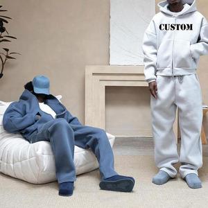 Bộ đồ thể thao nam áo hoodie rộng thùng thình và quần jogger chất liệu cotton 100% dày dặn, in logo tùy chỉnh - Product Image 1