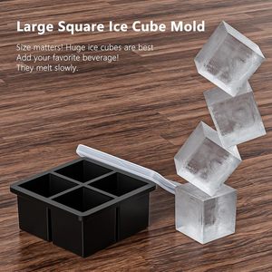 <span class=keywords><strong>Bac</strong></span> à glaçons carré en silicone à 4 cavités <span class=keywords><strong>avec</strong></span> <span class=keywords><strong>couvercle</strong></span>, démoulage facile, grand moule à glace pour la cuisine, outil de fabrication de glace - Product Image 3