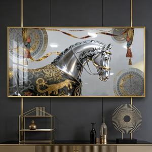 ภาพตกแต่งบ้านขนาดใหญ่สำหรับห้องนั่งเล่น รูปม้าสีขาว ภาพวาดบนกระเบื้องพอร์ซเลนคริสตัล พร้อมไฟ LED ติดผนัง - Product Image 1