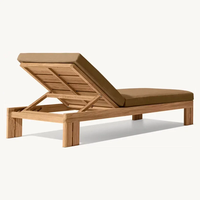 Chaise longue d'extérieur en teck massif, résistante à l'eau, au soleil et aux intempéries, pour se prélasser au bord de la piscine