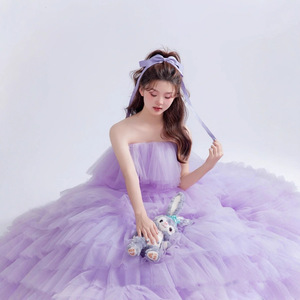 Violet Tulle Ball Gown Strapless Empire Waistline Wedding Dress Fairy Tale Cake Style Photo Studio Outfit Birthday Party Costume - Product Image 5