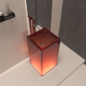 Lavabos <span class=keywords><strong>en</strong></span> résine artificielle transparente autoportants de conception moderne pour hôtels avec accessoire de vidange - Product Image 5
