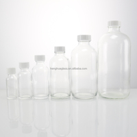 Botol Kaca Boston Bulat Kustom 120ml 250ml 500ml 1000ml 1 Liter Botol Jus Kaca Bening Food Grade Dengan Tutup Sekrup Bakelite