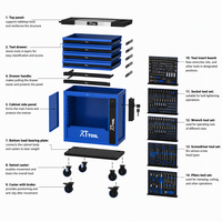 RTTOOL Chariot en fer personnalisé avec 7 tiroirs Coffre à outils à roulettes à usage de bureau avec ensemble d'outils à main en acier inoxydable pris en charge par l'OEM